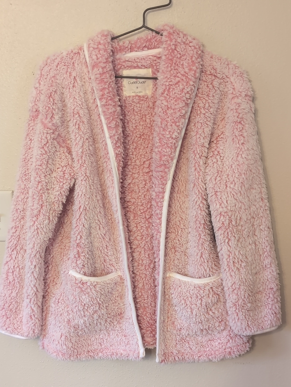 Cuddl Duds Light Pink Plush Sherpa Open-Front Jacket S